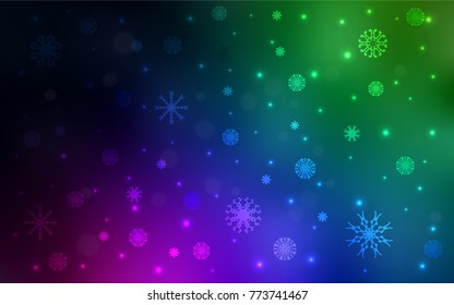 Dark Multicolor vector cover with beautiful snowflakes. Decorative shining illustration with snow on abstract template. New year design for your business advert.
