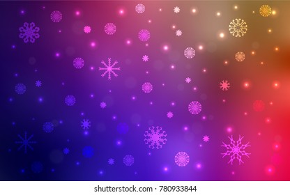 Dark Multicolor vector cover with beautiful snowflakes. Shining colored illustration with snow in christmas style. New year design for your business advert.