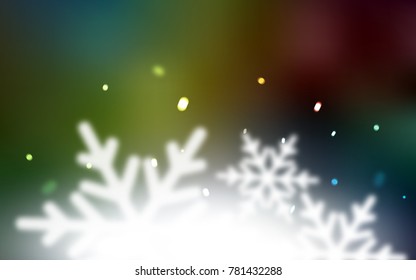 Dark Multicolor vector cover with beautiful snowflakes. Blurred decorative design in xmas style with snow. New year design for your ad, poster, banner.