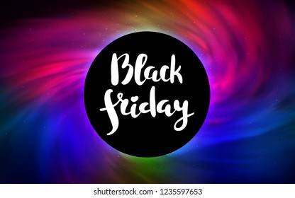 Dark Multicolor vector cover with a black hole, nebula. Gradient colorful illustration with a black hole, stars. Backdrop for Black Friday promotions.