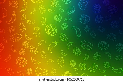 Dark Multicolor vector cover with cuisine gourmet. Decorative shining illustration with food on abstract template. Pattern for ad, booklets, leaflets of restaurants.