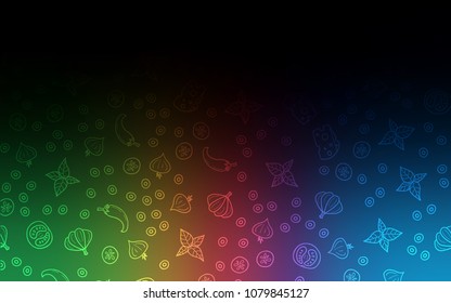 Dark Multicolor vector cover with cuisine gourmet. Fast Food on blurred abstract background with colorful gradient. Pattern for menu of cafes, bars, restaurants.