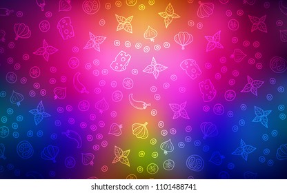 Dark Multicolor vector cover with cuisine gourmet. Glitter abstract sketch with gourmet food. Pattern for ad, booklets, leaflets of restaurants.