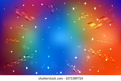 Dark Multicolor vector cover with happy holiday ribbons. Confetti on blurred abstract background with colorful gradient. The template can be used as a background for postcards.