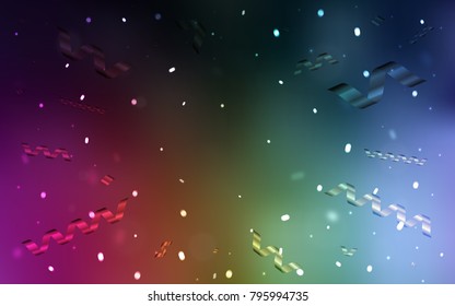 Dark Multicolor vector cover with happy holiday ribbons. Glitter abstract illustration with colorful confetti, ribbons. The template can be used as a background for postcards.