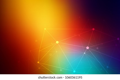 Dark Multicolor vector cover with spots, lines. Design with connection of dots and lines on colorful background. Completely new template for your brand book.