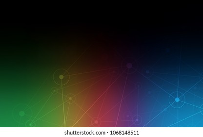 Dark Multicolor vector cover with spots, lines. Design with connection of dots and lines on colorful background. Pattern can be used for beautiful websites.