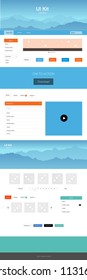 Dark Multicolor vector design ui kit with landscape. Colorful Style guide with mountains on abstract background. Template for landing pages of leisure.