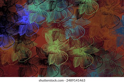 Dark Multicolor vector doodle background with flowers. Sketchy doodle flowers on white background. Hand painted design for web, wrapping.