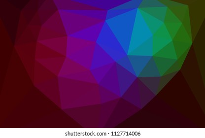 Dark Multicolor vector gradient triangles pattern with a heart in a centre. Illustration in mosaic style with gradient.  Polygonal design for your web site.