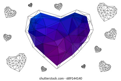 Dark Multicolor vector greeting Card Happy Valentine's Day. Lettering with hearts on the white polygonal background. Colored triangular illustration for your business.