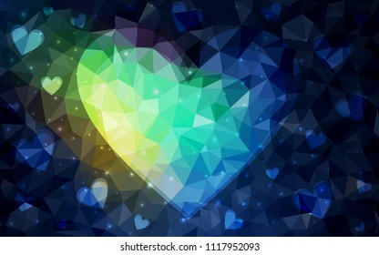 Dark Multicolor vector heart isolated on white background. Geometric rumpled triangular low poly origami style gradient graphic illustration. Polygonal design for your business.