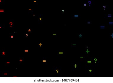 Dark Multicolor vector layout with algebra elements. Abstract illustration with colored algebra signs. Template for landing page of typography.