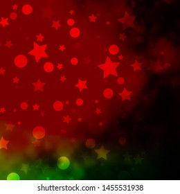 Dark Multicolor vector layout with circles, stars. Illustration with set of colorful abstract spheres, stars. Pattern for trendy fabric, wallpapers.