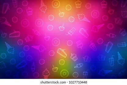 Dark Multicolor vector layout with sweet desserts. Beautiful colored illustration with candies in doodle style. Template of children's food in cafe.