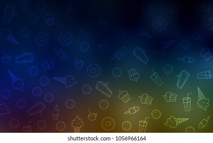 Dark Multicolor vector layout with sweet desserts. Blurred decorative design of desserts in doodle style. Pattern for ads of breakfast, lunch, dinner.