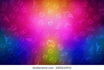 Dark Multicolor vector layout with sweet desserts. Beautiful colored illustration with candies in doodle style. Template of children's food in cafe.