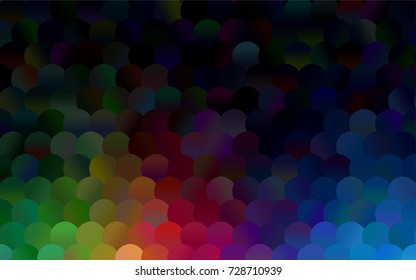 Dark Multicolor vector modern geometrical circle abstract background. Dotted texture template. Geometric pattern in halftone style with gradient. 