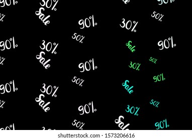 Dark Multicolor vector pattern with 30, 50, 90 percentage signs. Gradient illustration with discount signs on white backdrop. Template for season sales, shopping ads.