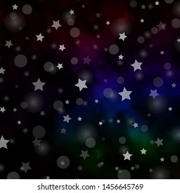 Dark Multicolor vector pattern with circles, stars. Abstract illustration with colorful shapes of circles, stars. Pattern for design of fabric, wallpapers.