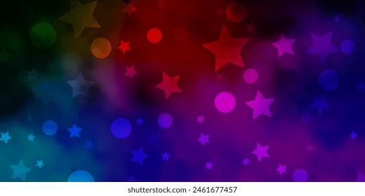 Dark Multicolor vector pattern with circles, stars. Abstract design in gradient style with bubbles, stars. Design for wallpaper, fabric makers.