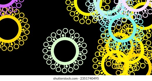 Patrón vector multicolor oscuro con elementos coronavirus. Ilustración abstracta con formas de gradiente biológico. Diseño para la alerta de riesgo biológico.