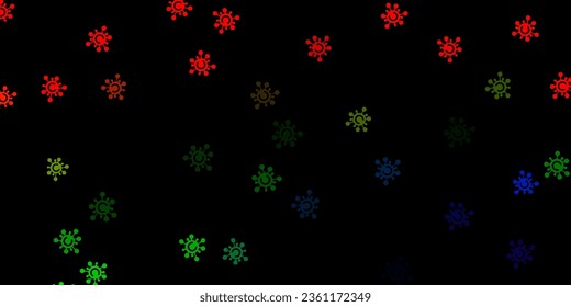 Patrón vector multicolor oscuro con elementos coronavirus. Ilustración inteligente con signos cómodos en estilo decorativo. Sencillo dibujo contra la fiebre de peligro.