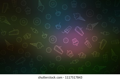 Dark Multicolor vector pattern with delicious cookies. Beautiful colored illustration with candies in doodle style. Pattern for ad, booklets, leaflets of restaurants.