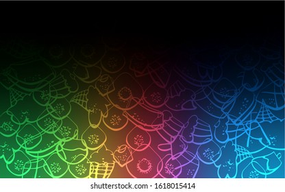 Dark Multicolor vector pattern with delicious cookies. Glitter abstract sketch with sweets, candies, desserts. Doodle design for your business advert of cafes.