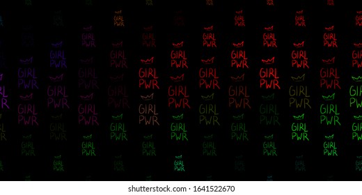 Dark Multicolor vector pattern with feminism elements. Simple design in abstract style with women’s rights activism. Background for International Women’s Day.
