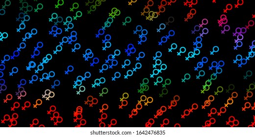 Dark Multicolor vector pattern with feminism elements. Colorful feminism symbols with a gradient in modern style. Simple design for your web site.
