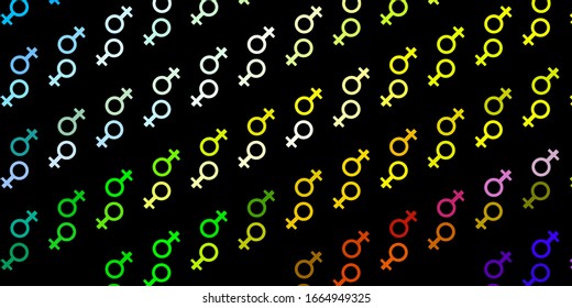 Dark Multicolor vector pattern with feminism elements. Abstract illustration with a depiction of women's power. Design for International Women’s Day.