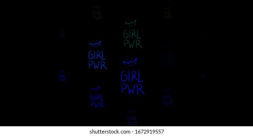 Dark Multicolor vector pattern with feminism elements. Illustration with signs of women's strength and power. Best design to show the power of women.