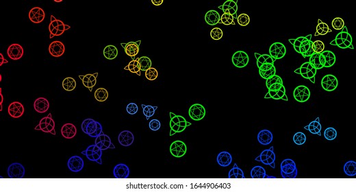 Dark Multicolor vector pattern with magic elements. Illustration with magical signs of spiritual power. Design for magic, spiritual events.