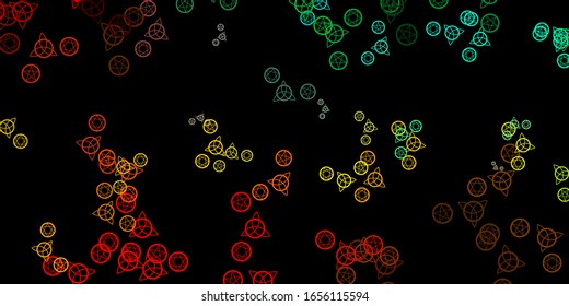 Dark Multicolor vector pattern with magic elements. Colorful vintage illustration with gradient alchemy shapes. Simple base for your occult design.