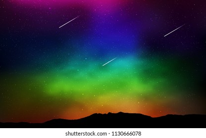 Dark Multicolor vector pattern with night sky stars. Space stars on blurred abstract background with gradient. Best design for your ad, poster, banner.