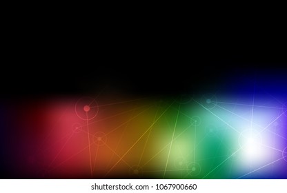 Dark Multicolor vector pattern with spheres, triangles. Design with connection of dots and lines on colorful background. Pattern can be used for futuristic ad, booklets.