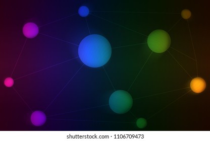 Dark Multicolor vector pattern with spheres, triangles. Design with connection of dots and lines on colorful background. Pattern can be used for futuristic ad, booklets.