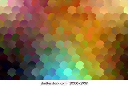 Dark Multicolor vector red banner with set of circles, dots. Donuts Background. Creative Design Template. Technological halftone illustration.