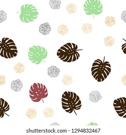 Dark Multicolor vector seamless abstract pattern with flowers, leaves. Colorful abstract illustration with leaves in doodle style. Pattern for trendy fabric, wallpapers.