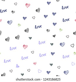 Dark Multicolor vector seamless backdrop with phrase LOVE YOU, hearts. Colorful illustration with quote LOVE YOU, hearts. Design for wallpaper, fabric makers.