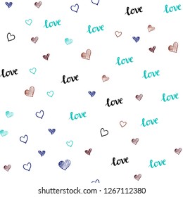 Dark Multicolor vector seamless backdrop with phrase LOVE YOU, hearts. Colorful illustration with quote LOVE YOU, hearts. Pattern for trendy fabric, wallpapers.