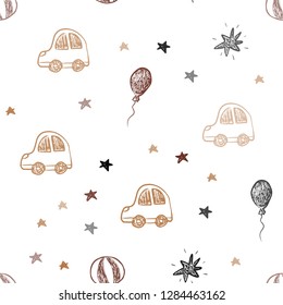 Dark Multicolor vector seamless backdrop in holiday style. Design in xmas style with a toy car, baloon, candy, star, ball. Design for holiday adverts.