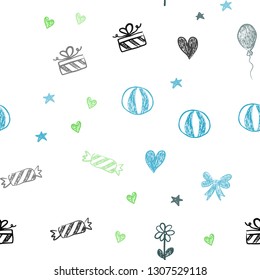 Dark Multicolor vector seamless backdrop in holiday style. Illustration with a gradientheart, baloon, candy, gift, star, ribbon. Pattern for new year ads.