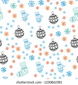 Dark Multicolor vector seamless background with xmas snowflakes, balls, socks, mittens. Modern geometric abstract illustration. Design for wallpaper, fabric makers.