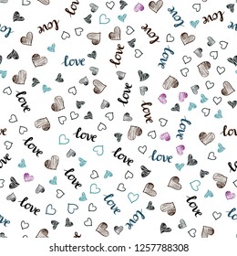 Dark Multicolor vector seamless background with words of love, hearts. Colorful gradient phrase LOVE YOU, hearts in abstract style. Design for wallpaper, fabric makers.