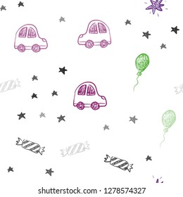 Dark Multicolor vector seamless background in xmas style. Colorful illustration with a toy car, baloon, candy, star, ball. Pattern for new year ads.