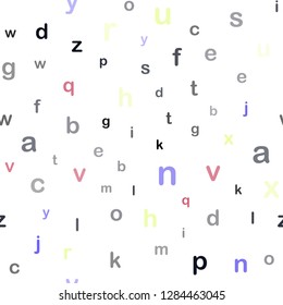 Dark Multicolor vector seamless background with signs of alphabet. Blurred design in simple style with signs of alphabet. Template for business cards, websites.
