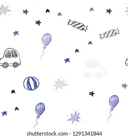 Dark Multicolor vector seamless background in xmas style. Colorful illustration with a toy car, baloon, candy, star, ball. Design for holiday adverts.