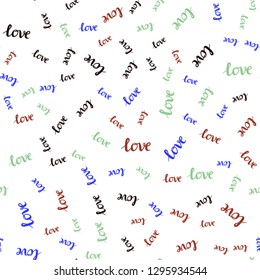 Dark Multicolor vector seamless background with words of love. Phrase LOVE YOU with colorful gradient in abstract style. Template for business cards, websites.